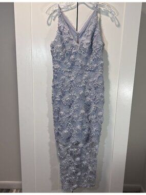 Xscape Size 6 Light Blue 3D Floral Lace Appliqué Sheath Cocktail Dress Wedding